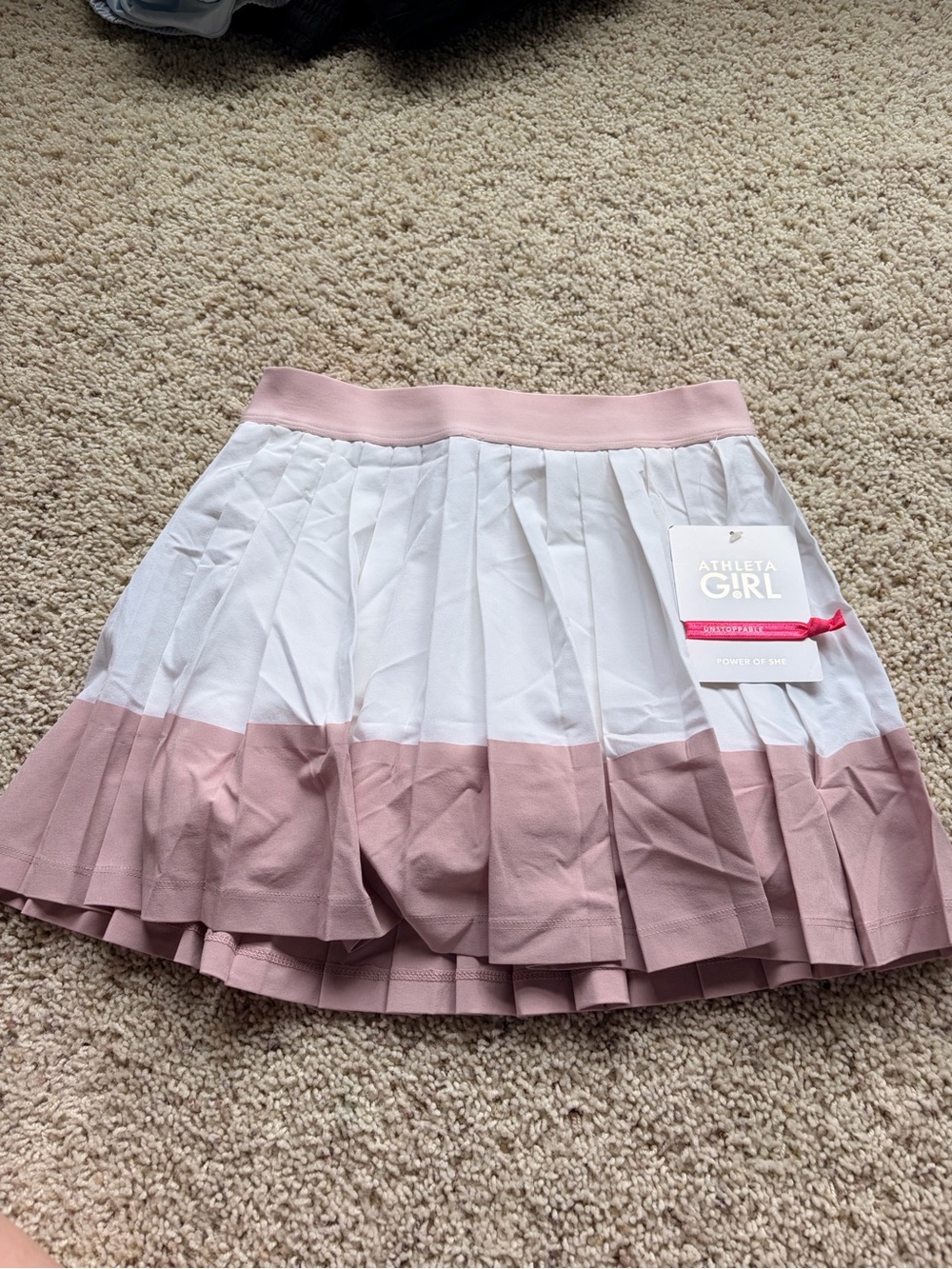 Athleta White and Pink Pleated Skater Skirt